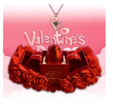Valentine's Day Soap Rose Gift Box - Crystal Pendant Necklace Set