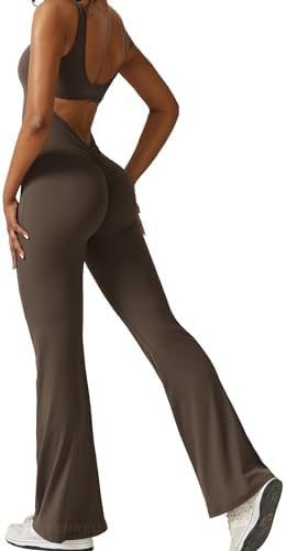 Women Sleeveless Flare Jumpsuits Fitness Yoga Long Pants - NurturePathWellness