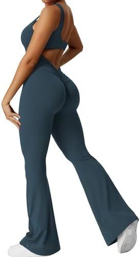 Women Sleeveless Flare Jumpsuits Fitness Yoga Long Pants - NurturePathWellness
