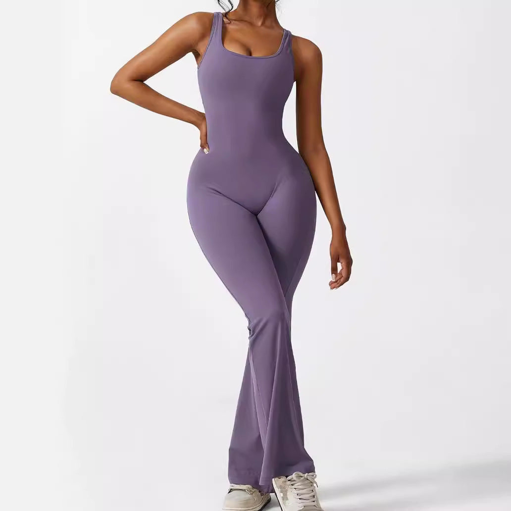Women Sleeveless Flare Jumpsuits Fitness Yoga Long Pants - NurturePathWellness