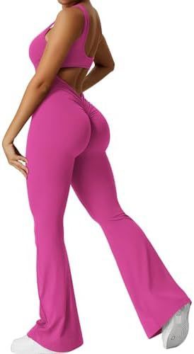 Women Sleeveless Flare Jumpsuits Fitness Yoga Long Pants - NurturePathWellness