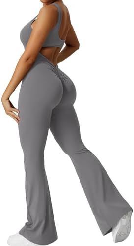 Women Sleeveless Flare Jumpsuits Fitness Yoga Long Pants - NurturePathWellness