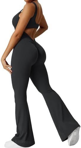 Women Sleeveless Flare Jumpsuits Fitness Yoga Long Pants - NurturePathWellness