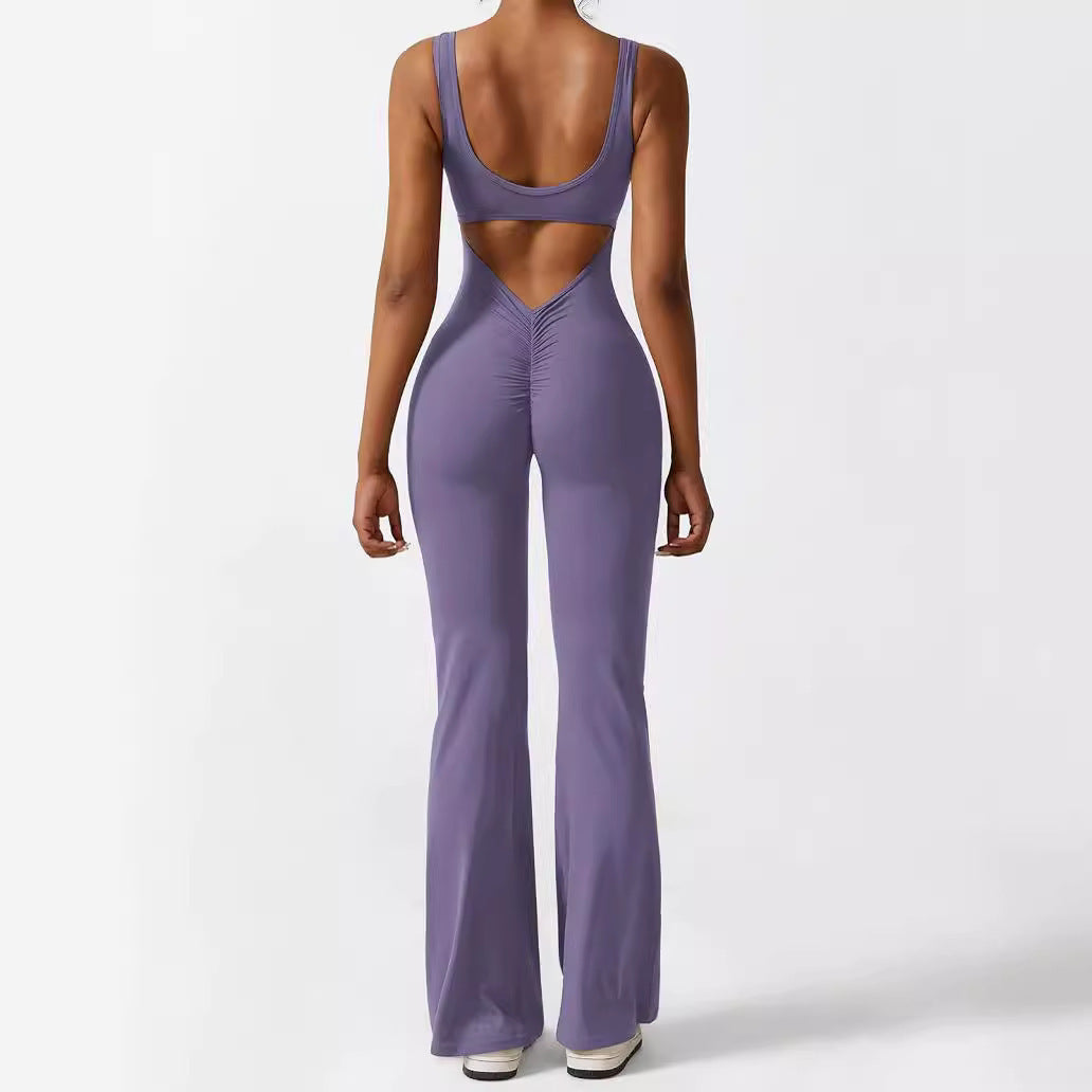 Women Sleeveless Flare Jumpsuits Fitness Yoga Long Pants - NurturePathWellness