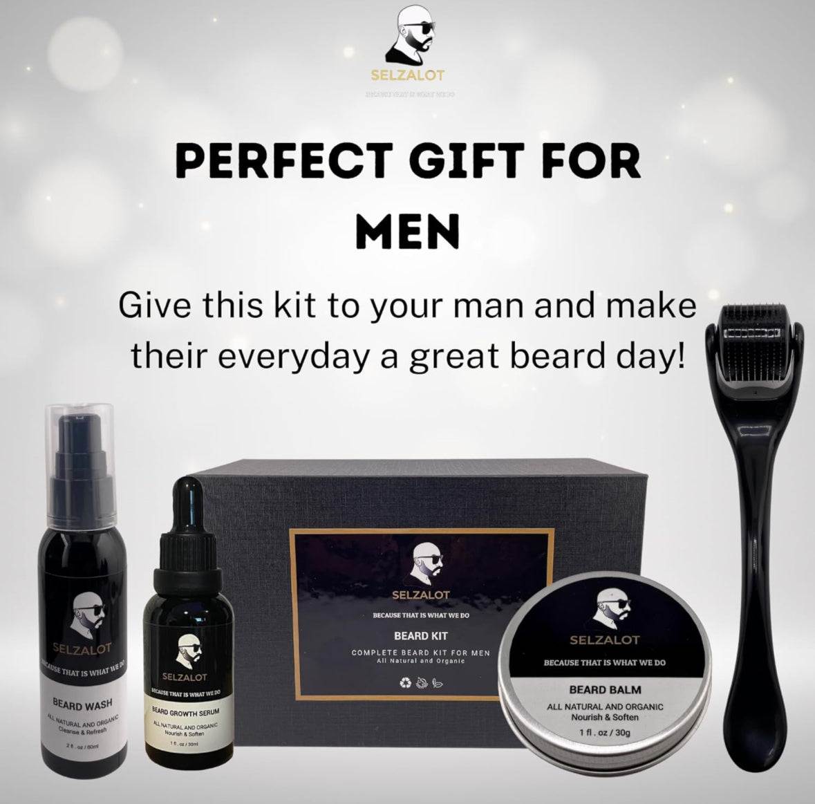 Beard Growth Kit Men’s Beard Care Kit Grooming Set 5 Pieces Beard Products with Wash, Oil Serum, Balm and a Gift Box for Men Self Care