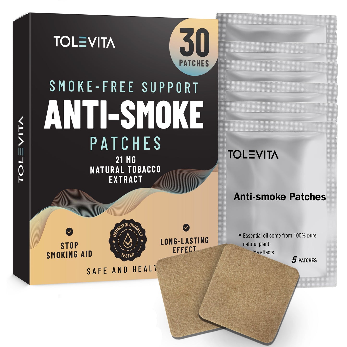 Anti-Smoke Herbal Patches to Help Reduce Cravings, Beige Non-woven fabric, 30 patches