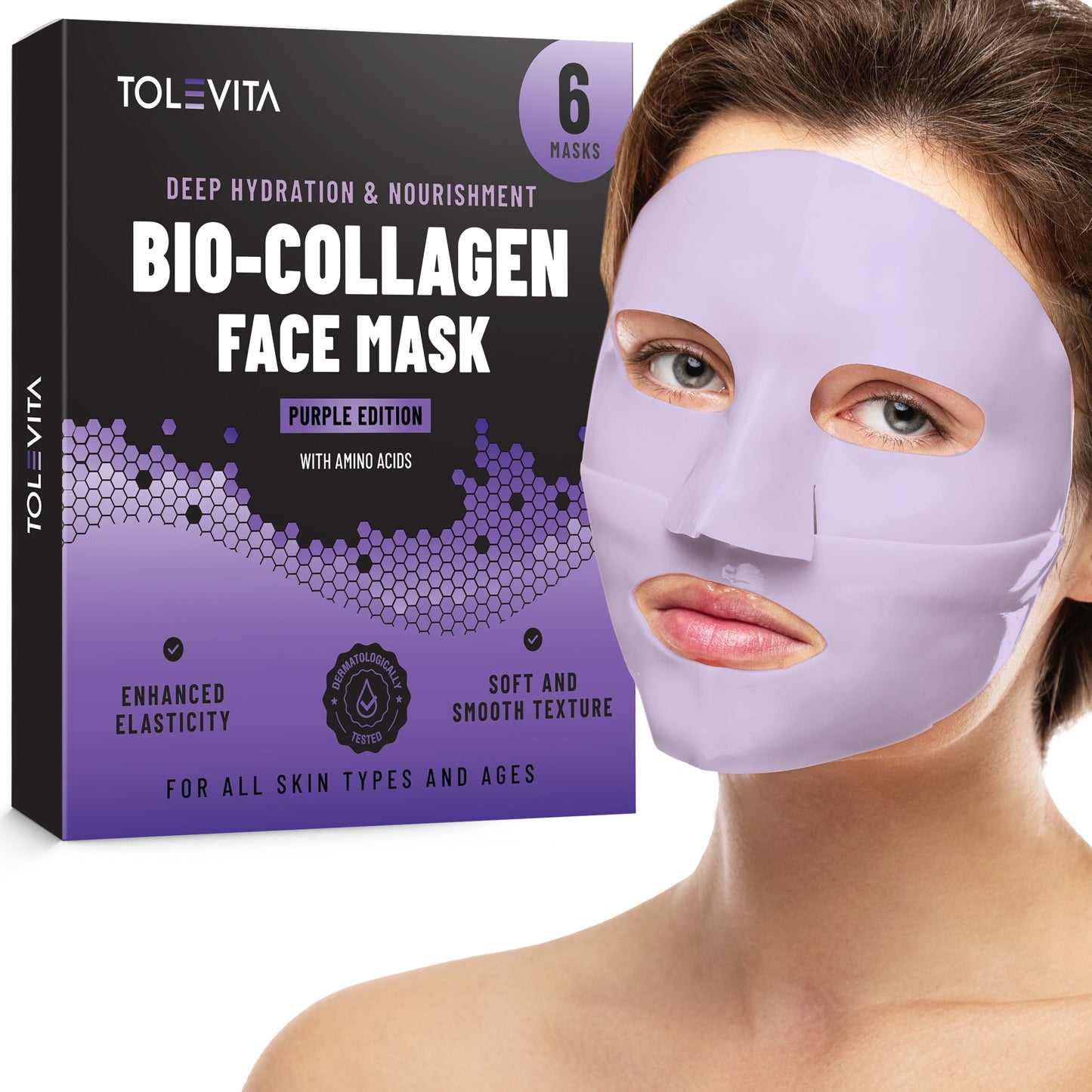 Bio-Collagen Overnight Face Mask, Hydrating & Nourishing Sheet Mask with Collagen, Hyaluronic Acid & Niacinamide, 6 masks