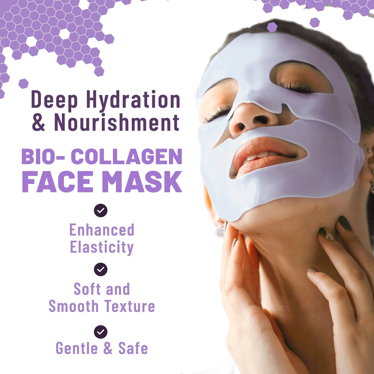 Bio-Collagen Overnight Face Mask Purple Edition, Hydrating & Nourishing Sheet Mask with Collagen, Hyaluronic Acid & Niacinamide, 6 masks