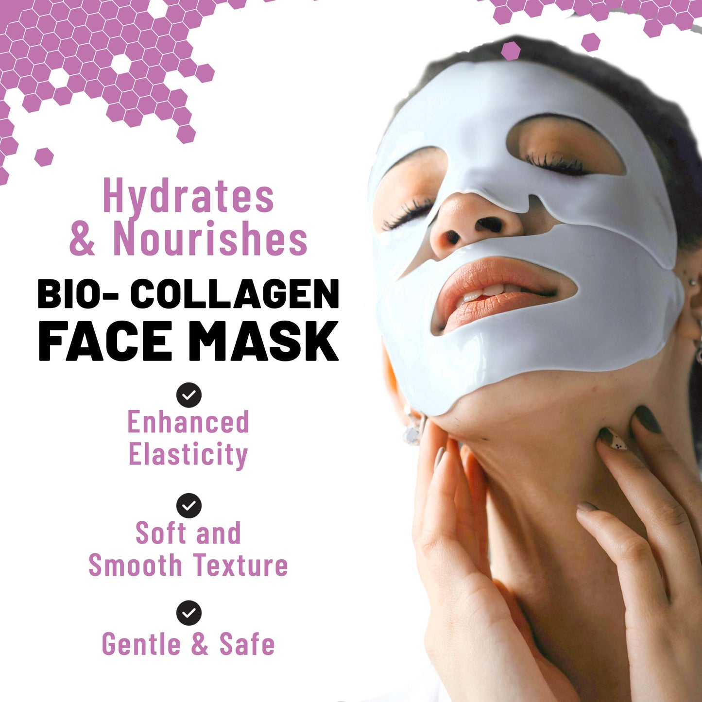 Bio-Collagen Overnight Face Mask, Hydrating & Nourishing Sheet Mask with Collagen, Hyaluronic Acid & Niacinamide, 6 masks