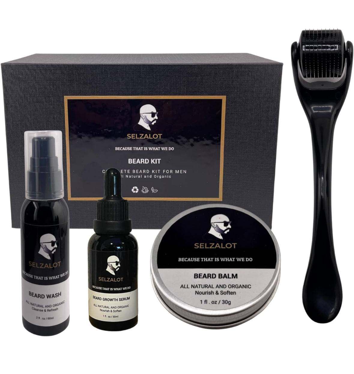 Beard Growth Kit Men’s Beard Care Kit Grooming Set 5 Pieces Beard Products with Wash, Oil Serum, Balm and a Gift Box for Men Self Care