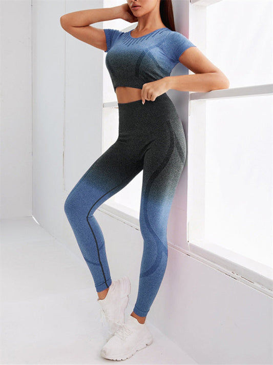 Women's Gradient Tie-Dye Seamless Yoga Set - Two-Piece Athletic Wear - NurturePathWellness
