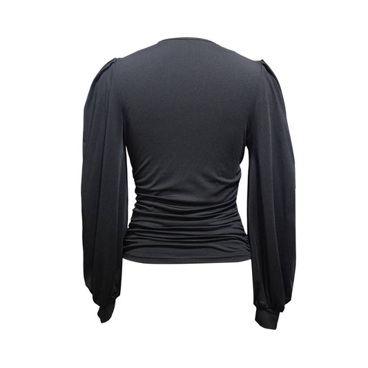 Lantern Sleeve Pleated V-Neck Top