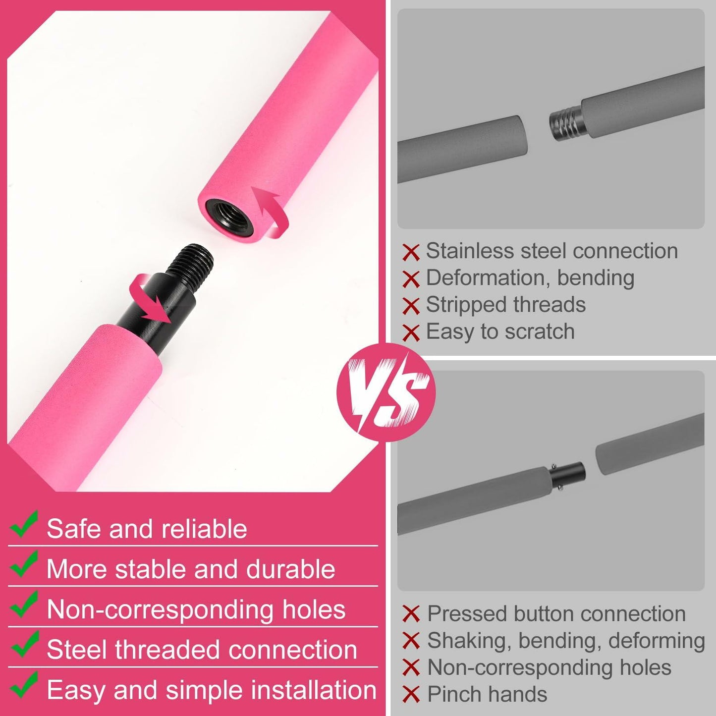 Olodeer Pilates Bar Kit with Resistance Bands & Ab Roller Pink Full Body