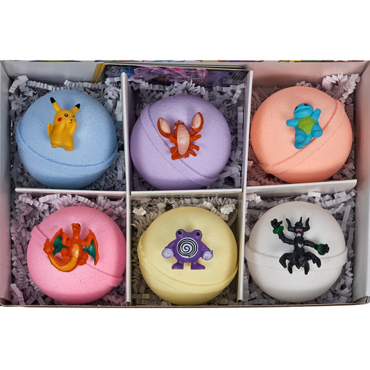 Bath Bombs for Kids: With Toys Inside, Pokemon-Inspired, Moisturizing, Natural, Large Colorful Bath Bombs (6 Count) Pack of 1